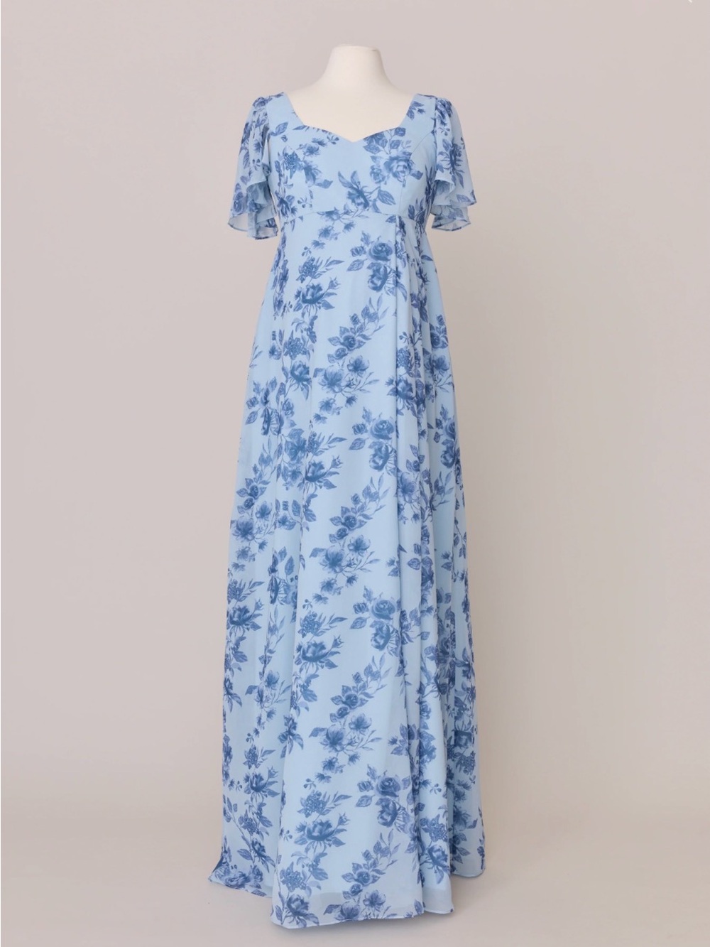 Maternity Madeline Chiffon Blue Sky Garden Floral Dress